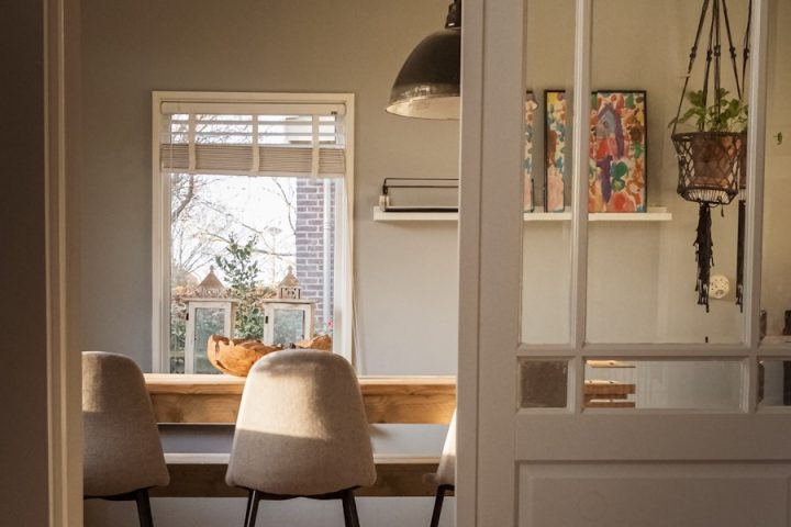 white wooden framed glass door closed